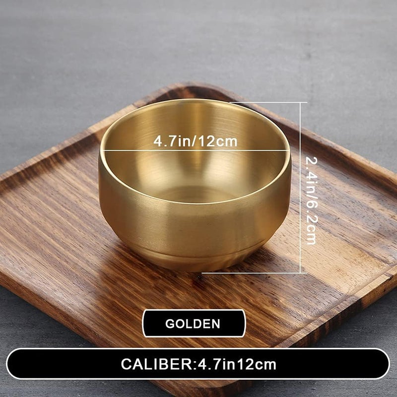Roucerlin 4Pack Thick 304 Stainless Steel Bowls, Small Double Wall Rice Bowls, Stainless Steel Soup Bowl Salad Bowl Noodle Bowl, Metal Bowls for Fruit Cereal Snack Appetizer (Gold, 4.7in) - Image 2