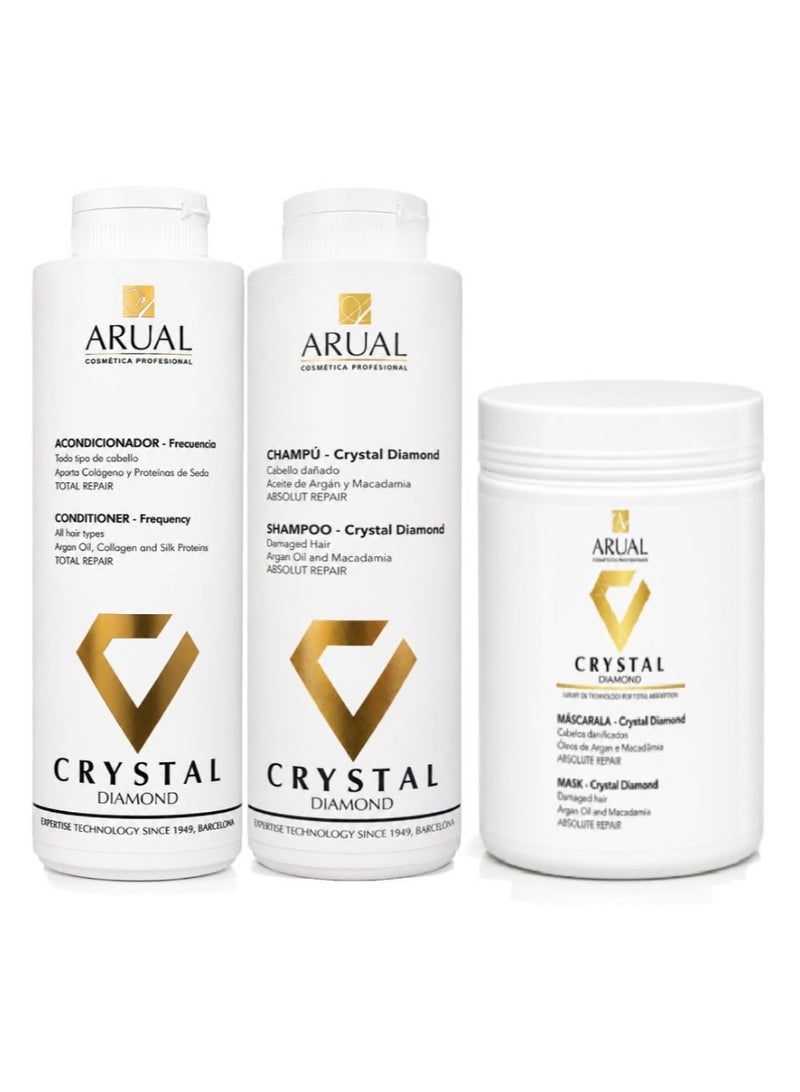 ARUAL Crystal Diamond & Argan Total Repair 3-Piece Hair Set - Shampoo 400 ml, Conditioner 400 ml & Mask 500 ml - Image 1
