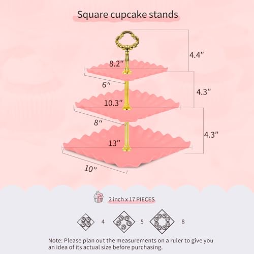 NWK 5 Piece Cake Stand Set with 2 x Large 3-Tier Cupcake Stands, 3 x Appetizer Trays, for Wedding Birthday Baby Shower Tea Party Decorations (Pink) - Image 2