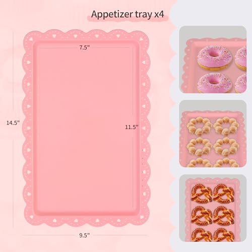 NWK 5 Piece Cake Stand Set with 2 x Large 3-Tier Cupcake Stands, 3 x Appetizer Trays, for Wedding Birthday Baby Shower Tea Party Decorations (Pink) - Image 3