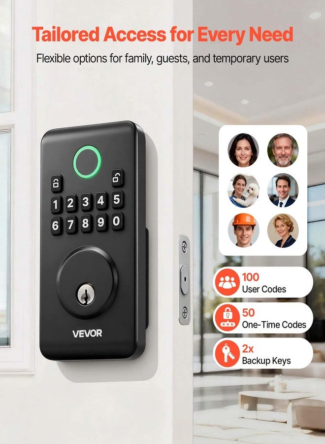 VEVOR Keyless Entry Door Lock, Electronic Deadbolt with Customizable User Codes, Pioneering Easy-Grip Design, Keyed Entry, Auto Lock, Anti-Peeking Password, Backlit Keypad, for Home, Matte Black - Image 2