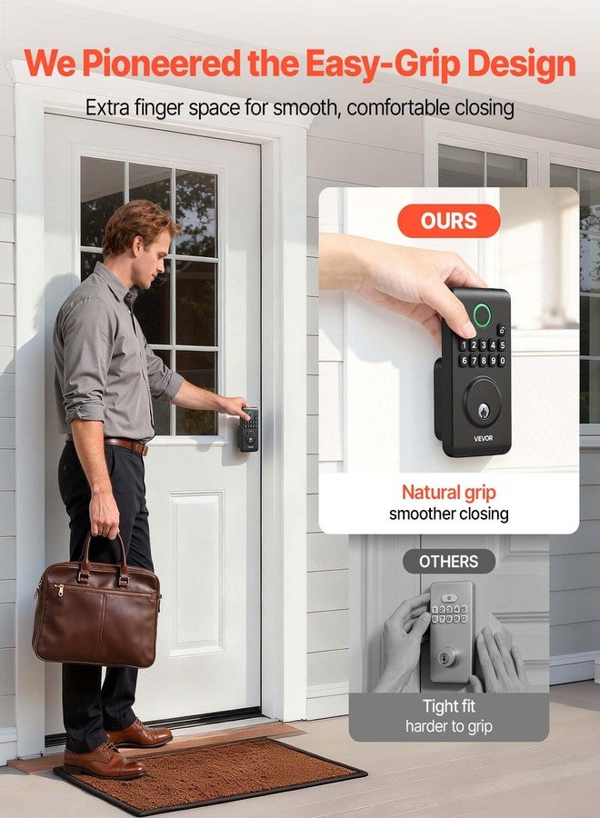 VEVOR Keyless Entry Door Lock, Electronic Deadbolt with Customizable User Codes, Pioneering Easy-Grip Design, Keyed Entry, Auto Lock, Anti-Peeking Password, Backlit Keypad, for Home, Matte Black - Image 3