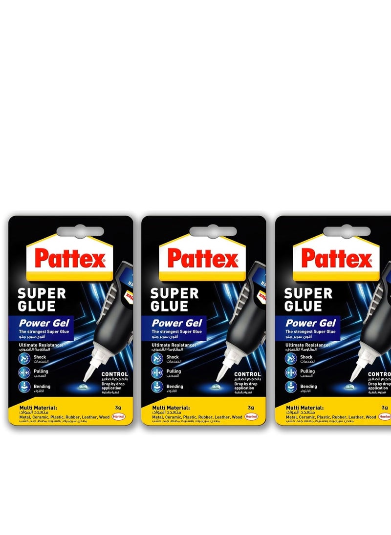 Pattex - Pattex Super Glue Power Gel Control | All Purpose Clear Adhesive For Flexible Materials with Precise Nozzle | Compatible with Metal, Ceramic, Rubber, Leather & Wood | Dishwasher Safe | 3g (Pack of 3) - Image 1