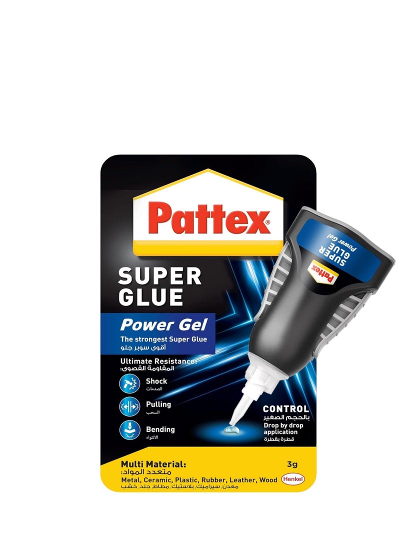 Pattex - Pattex Super Glue Power Gel Control | All Purpose Clear Adhesive For Flexible Materials with Precise Nozzle | Compatible with Metal, Ceramic, Rubber, Leather & Wood | Dishwasher Safe | 3g (Pack of 3) - Image 1