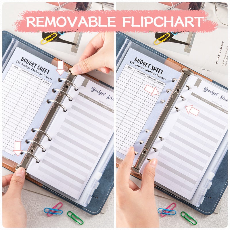 100 Envelopes Money Saving Challenge Budget Binder PU Leather Cover with Cash Envelope PVC Pocket Zipper/Budget Cards   /Lable Stickers Used as Money Organizer System Saving Planner Birthday Gift for - Image 2