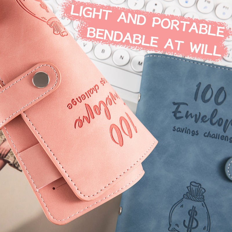 100 Envelopes Money Saving Challenge Budget Binder PU Leather Cover with Cash Envelope PVC Pocket Zipper/Budget Cards   /Lable Stickers Used as Money Organizer System Saving Planner Birthday Gift for - Image 3