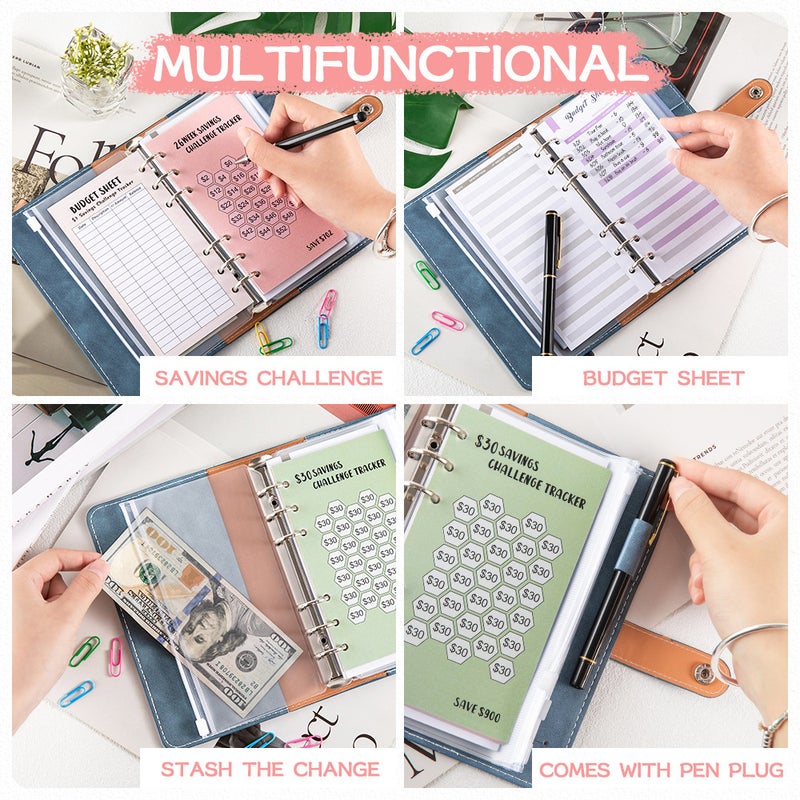100 Envelopes Money Saving Challenge Budget Binder PU Leather Cover with Cash Envelope PVC Pocket Zipper/Budget Cards   /Lable Stickers Used as Money Organizer System Saving Planner Birthday Gift for - Image 5