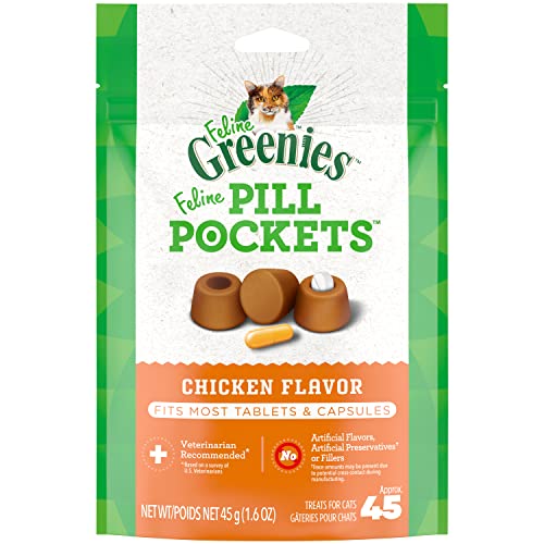 Greenies Feline Pill Pockets for Cats Natural Soft Cat Treats, Chicken Flavor, 1.6 oz. Pouch (45 Treats) - Image 1