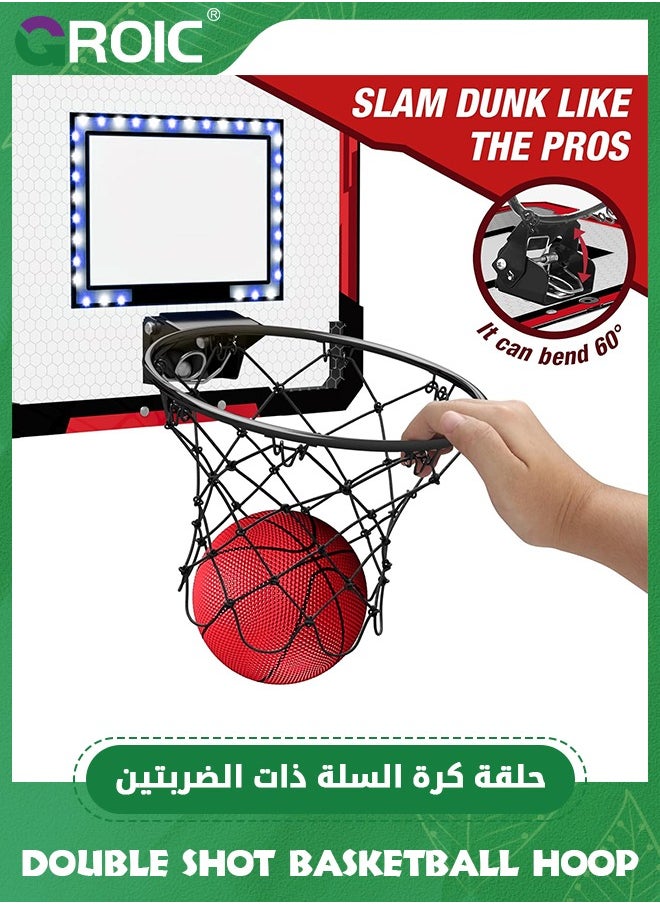 GROIC Double Shot Basketball Hoop - 2 Player Basketball Game Indoor Outdoor, Over The Door with LED Light, Electronic Scoreboard, 2 Balls, 1 Remote Control - Wall Mount Toy Mini Basketball Hoops for Kids  - Image 3