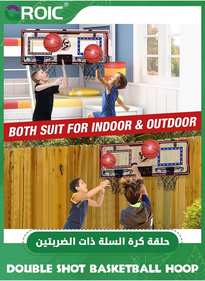 GROIC Double Shot Basketball Hoop - 2 Player Basketball Game Indoor Outdoor, Over The Door with LED Light, Electronic Scoreboard, 2 Balls, 1 Remote Control - Wall Mount Toy Mini Basketball Hoops for Kids  - Image 5