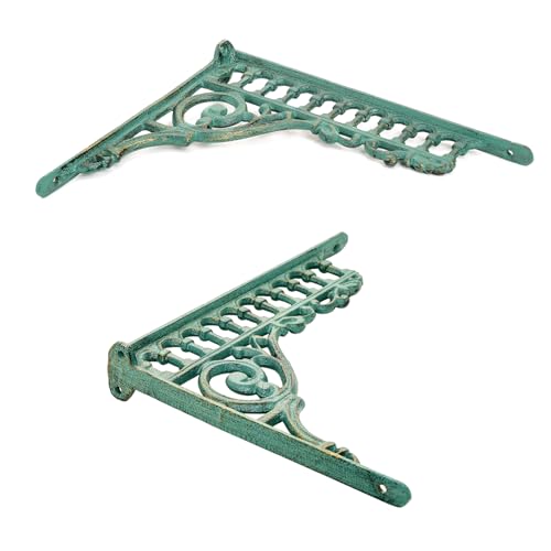Sungmor 10.6 Inch Cast Iron Green Brackets for Shelves, 2PC Vintage Metal Decorative Angle Support Doorway Bracket, Heavy Duty Victorian Shelves Corbels, Wall Mounted Floating Shelf Bracket - Image 5