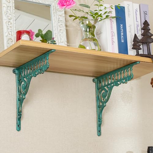 Sungmor 10.6 Inch Cast Iron Green Brackets for Shelves, 2PC Vintage Metal Decorative Angle Support Doorway Bracket, Heavy Duty Victorian Shelves Corbels, Wall Mounted Floating Shelf Bracket - Image 3