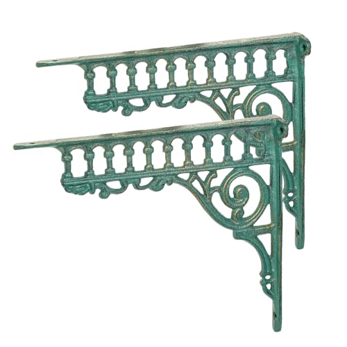 Sungmor 10.6 Inch Cast Iron Green Brackets for Shelves, 2PC Vintage Metal Decorative Angle Support Doorway Bracket, Heavy Duty Victorian Shelves Corbels, Wall Mounted Floating Shelf Bracket - Image 1