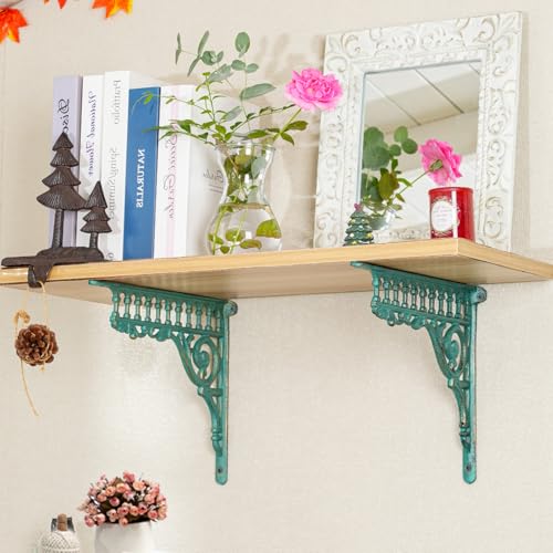 Sungmor 10.6 Inch Cast Iron Green Brackets for Shelves, 2PC Vintage Metal Decorative Angle Support Doorway Bracket, Heavy Duty Victorian Shelves Corbels, Wall Mounted Floating Shelf Bracket - Image 4