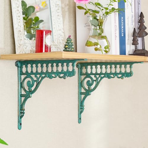 Sungmor 10.6 Inch Cast Iron Green Brackets for Shelves, 2PC Vintage Metal Decorative Angle Support Doorway Bracket, Heavy Duty Victorian Shelves Corbels, Wall Mounted Floating Shelf Bracket - Image 2