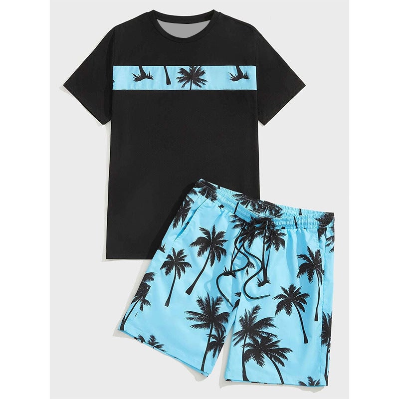 New Sublimation Round Neck Short-Sleeved Beach Pants Hawaiian Suit Simple Trendy Two-Piece Set 3D Printing - Image 4
