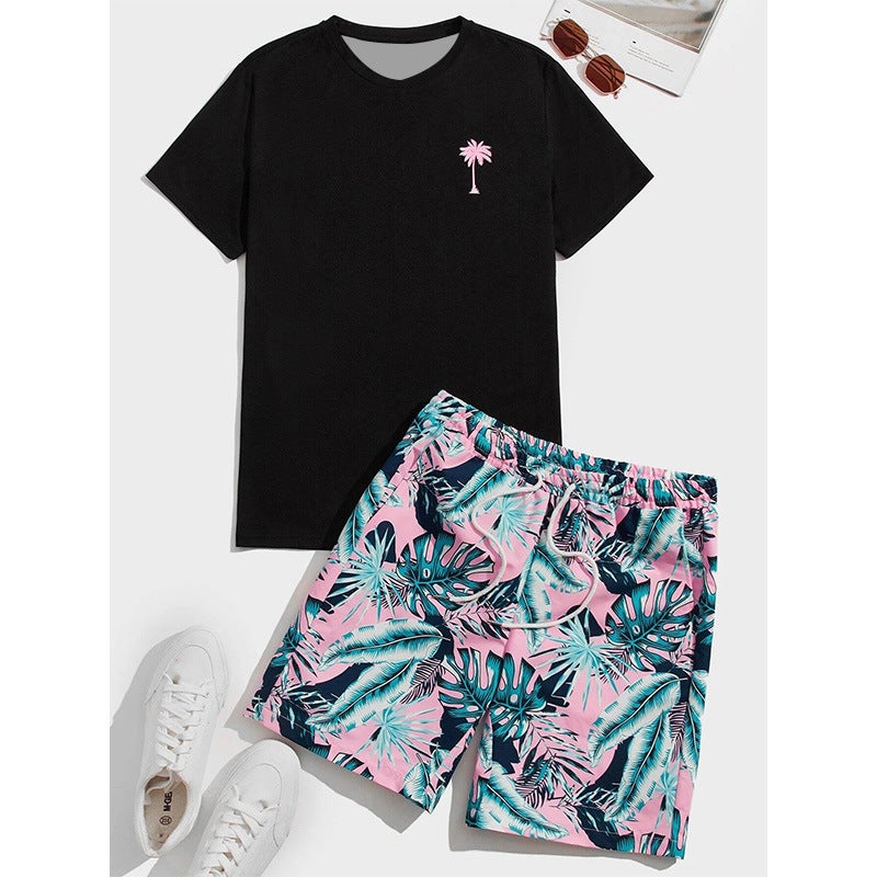 New Sublimation Round Neck Short-Sleeved Beach Pants Hawaiian Suit Simple Trendy Two-Piece Set 3D Printing - Image 5