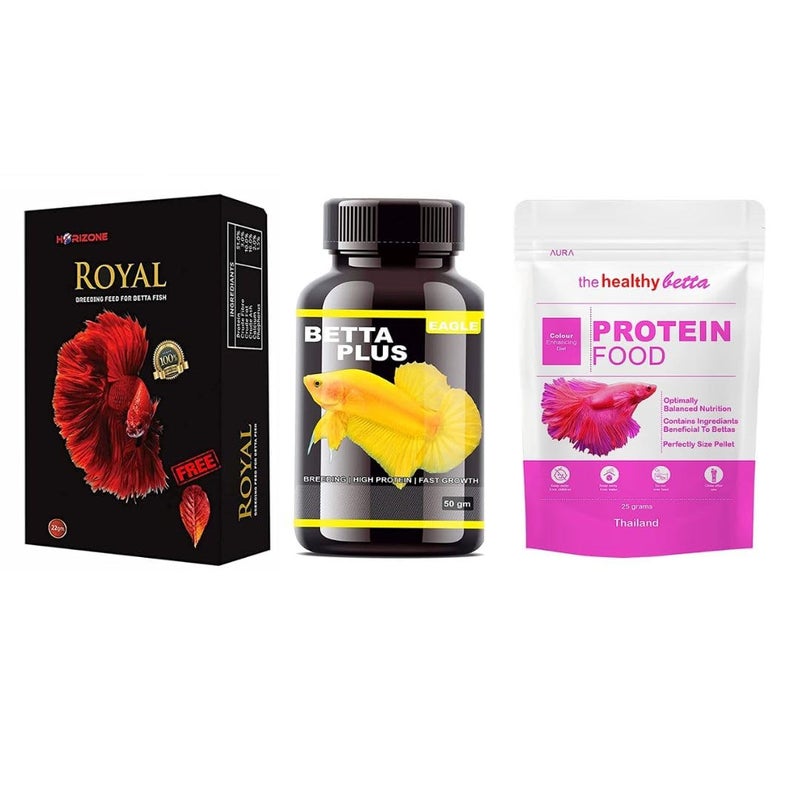 VAYINATO مجموعة غذاء صحي VAYINATO Horizone لأسماك البيتا | Eagle Betta Plus-50G، غذاء تربية Royal Horizone لأسماك البيتا-22G، Aura غذاء بروتين البيتا الصحي-25G | عبوة من 3 - Image 1