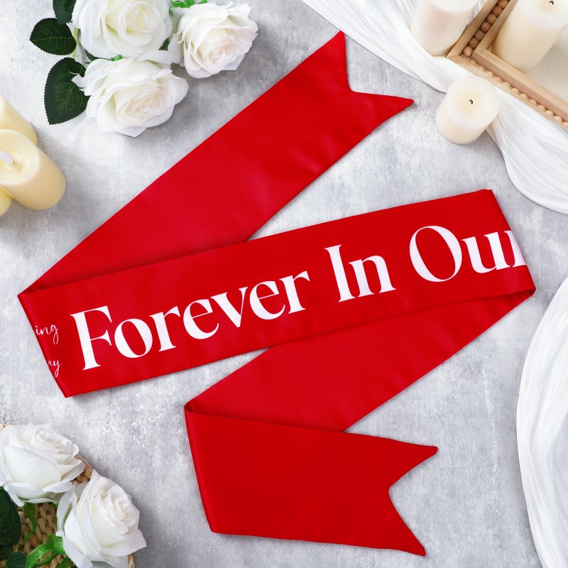 Fanfanwin Funeral Sash Memorial Wreath Sash Funeral Ribbon Celebration of Life Ribbon for Casket or Wreath Flowers Memorial Service Honor The Loved Ones Memory 58x4'' (Red,Forever in Our Hearts) - Image 3