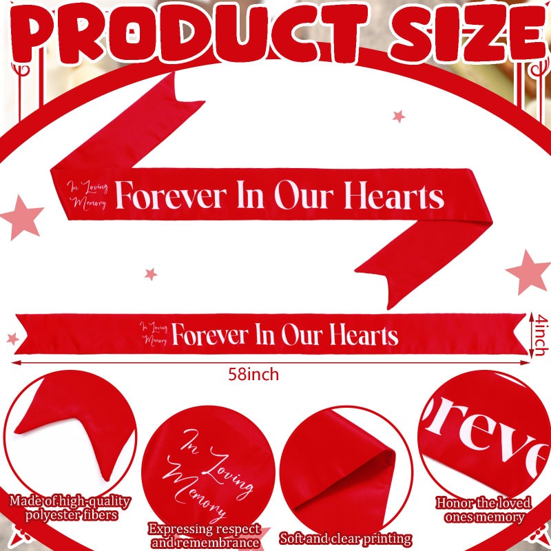 Fanfanwin Funeral Sash Memorial Wreath Sash Funeral Ribbon Celebration of Life Ribbon for Casket or Wreath Flowers Memorial Service Honor The Loved Ones Memory 58x4'' (Red,Forever in Our Hearts) - Image 2