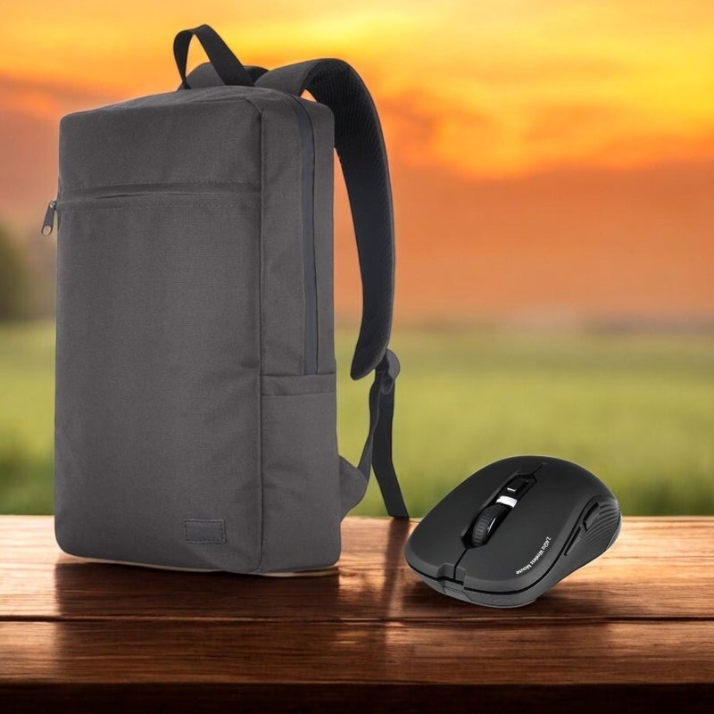 Mila PR-EK104 15.6 Waterproof Fabric Zipper Notebook Backpack + Wireless Mouse