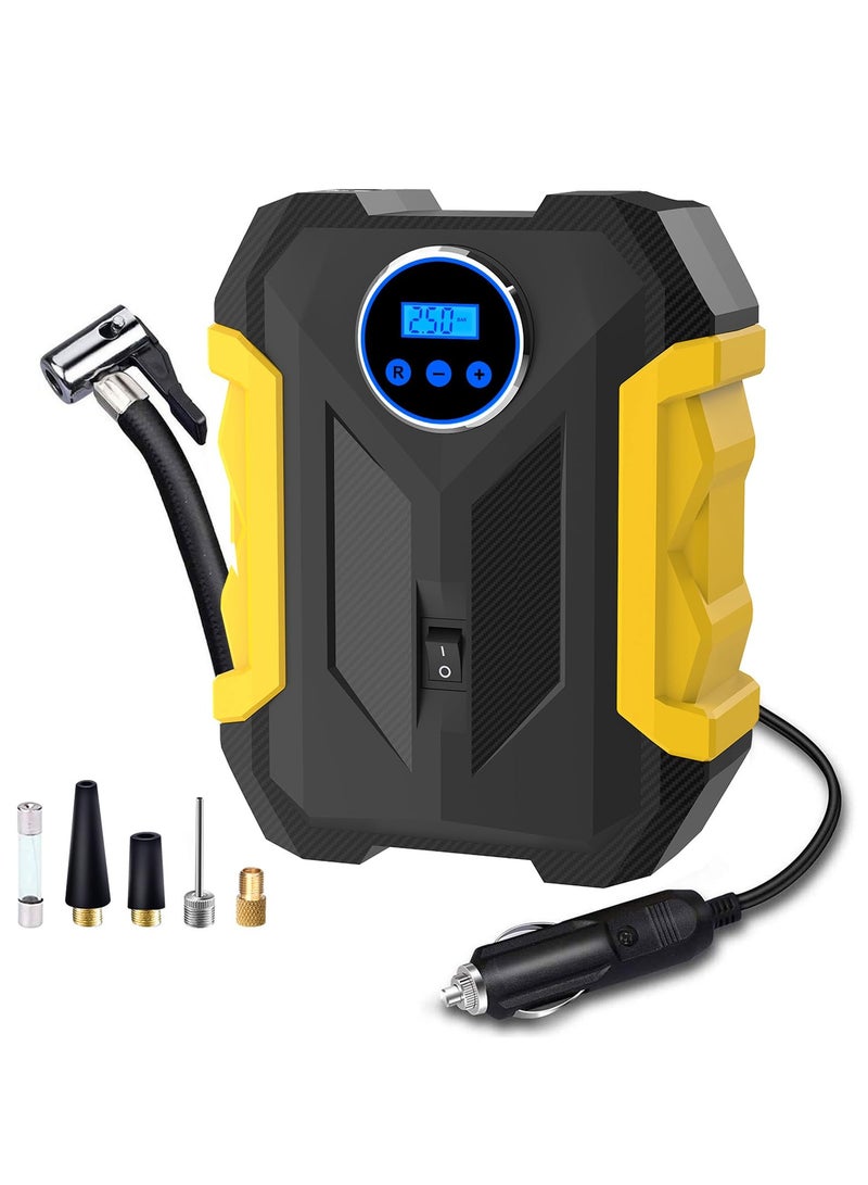 ضاغط هواء رقمي للسيارة، مضخة هواء إطارات محمولة مع ضوء LED تيار مستمر 12 فولت - Image 1