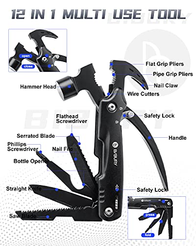 BIBURY Hammer Multitool, Christmas Stocking Stuffers for Men, 12-in-1 Survival Gear Outdoor Multi Tool, Gifts for Men Dad Him Husband, White Elephant Gifts for Adults, Anniversary Christmas Gifts - Image 2