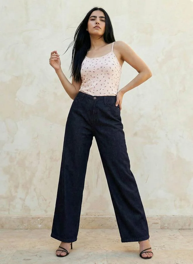 Splash FAV BLUE Wide Leg High Rise Jeans with Elastic Waist for Women | Best Price UAE
