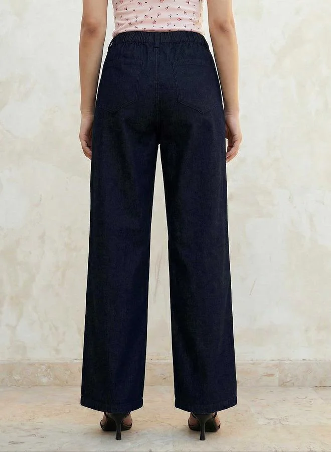 Splash FAV BLUE Wide Leg High Rise Jeans with Elastic Waist for Women | Best Price UAE