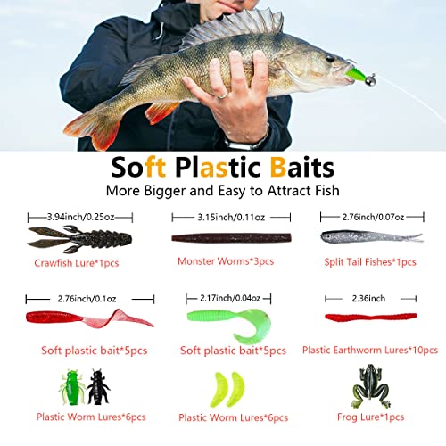 UperUper Fishing Lures Kit Set, Baits Tackle Including Crankbaits, Topwater, Spinnerbaits, Worms, Jigs, Hooks, Tackle Box and More Fishing Gear Lure for Bass Trout - Image 4