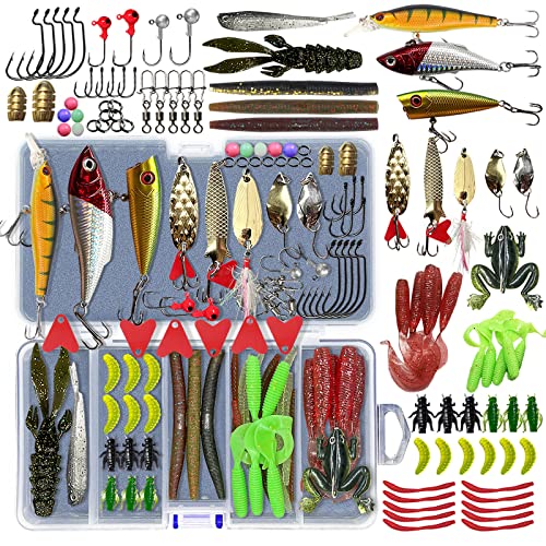 UperUper Fishing Lures Kit Set, Baits Tackle Including Crankbaits, Topwater, Spinnerbaits, Worms, Jigs, Hooks, Tackle Box and More Fishing Gear Lure for Bass Trout - Image 1