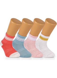 Ozzy Socks 4 Pairs Seamless Cotton Baby Girl Kids Striped Socket Socks  - Image 1