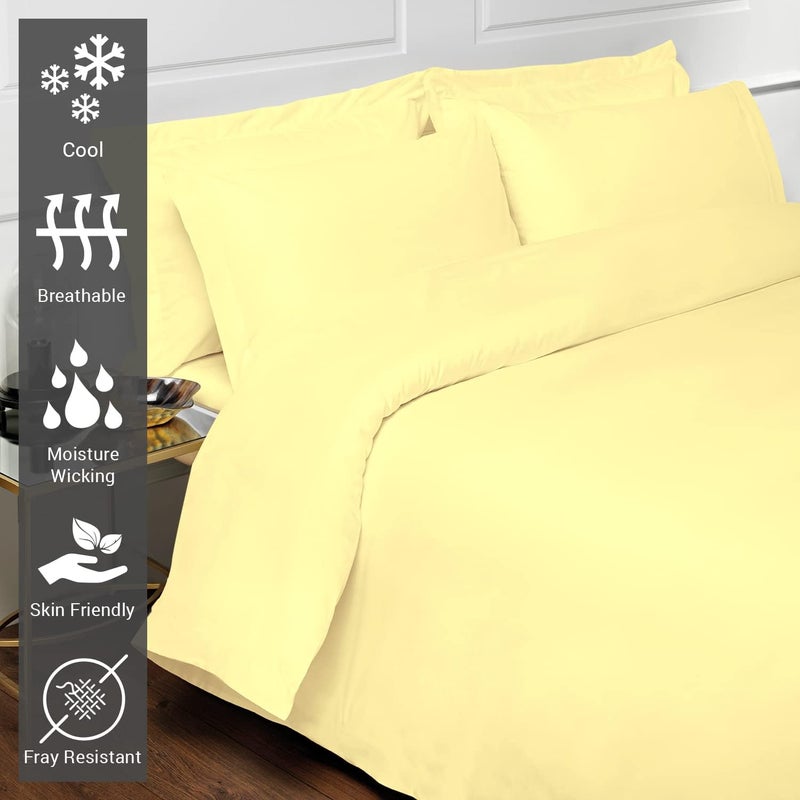 PIZUNA Simple multi-color universal build 100% Cotton GCC Single Duvet Cover Set 160x210 cm Mellow Yellow, 400 Thread Count Long Staple Cotton Sateen Weave Duvet Cover Set with 1 Pillowcase (Mellow Yellow Bedding Duvet Cover Sets) Globally spread simple design - Image 2