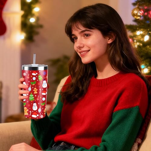 CUPLOOV Christmas Gifts for Women 2025, 20 oz Red Stainless Steel Christmas Coffee Tumblers with Lid and Straw, Insulated Coffee Travel Mug, Best Xmas Themed Gifts for Women Men Girls Teachers Coworkers - Image 2