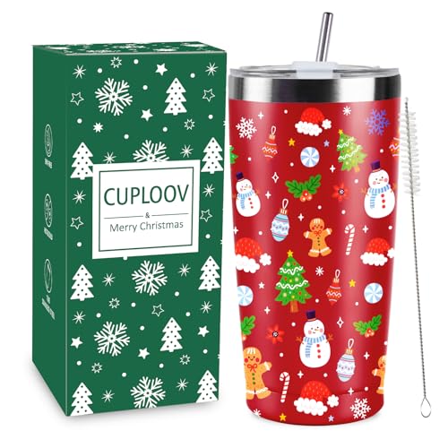 CUPLOOV Christmas Gifts for Women 2025, 20 oz Red Stainless Steel Christmas Coffee Tumblers with Lid and Straw, Insulated Coffee Travel Mug, Best Xmas Themed Gifts for Women Men Girls Teachers Coworkers - Image 1
