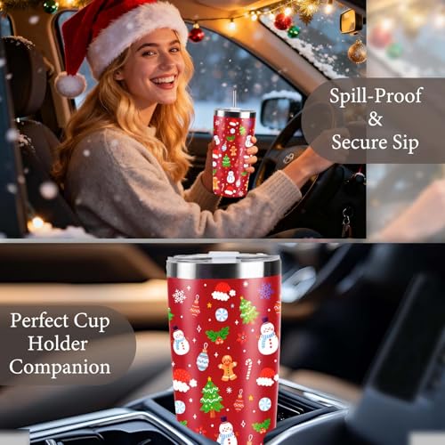 CUPLOOV Christmas Gifts for Women 2025, 20 oz Red Stainless Steel Christmas Coffee Tumblers with Lid and Straw, Insulated Coffee Travel Mug, Best Xmas Themed Gifts for Women Men Girls Teachers Coworkers - Image 5