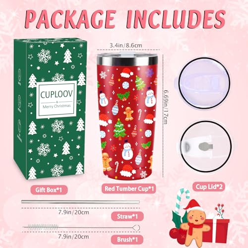 CUPLOOV Christmas Gifts for Women 2025, 20 oz Red Stainless Steel Christmas Coffee Tumblers with Lid and Straw, Insulated Coffee Travel Mug, Best Xmas Themed Gifts for Women Men Girls Teachers Coworkers - Image 3
