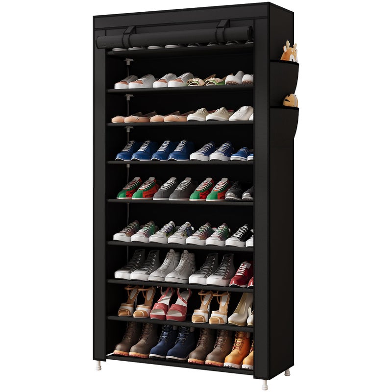 Laiensia 9-Tier Vertical Shoe Rack Organizer, Space Saving Shoe Storage Organizer, Non-Woven Cover Shoe Shelf Holds 36-45 Pairs for Bedroom, Hallway, Closet Entryway, Black - Image 1