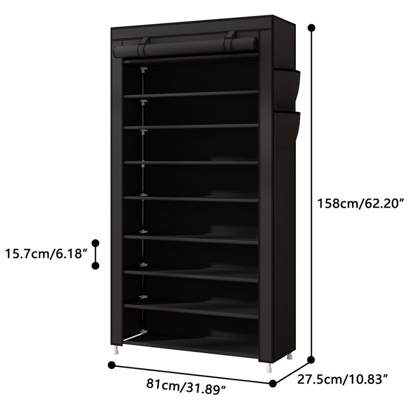 Laiensia 9-Tier Vertical Shoe Rack Organizer, Space Saving Shoe Storage Organizer, Non-Woven Cover Shoe Shelf Holds 36-45 Pairs for Bedroom, Hallway, Closet Entryway, Black - Image 2