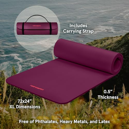 Retrospec Solana Yoga Mat 1/2" Thick w/Nylon Strap for Men & Women - Non Slip Excercise Mat for Yoga, Pilates, Stretching, Floor & Fitness Workouts - Image 2