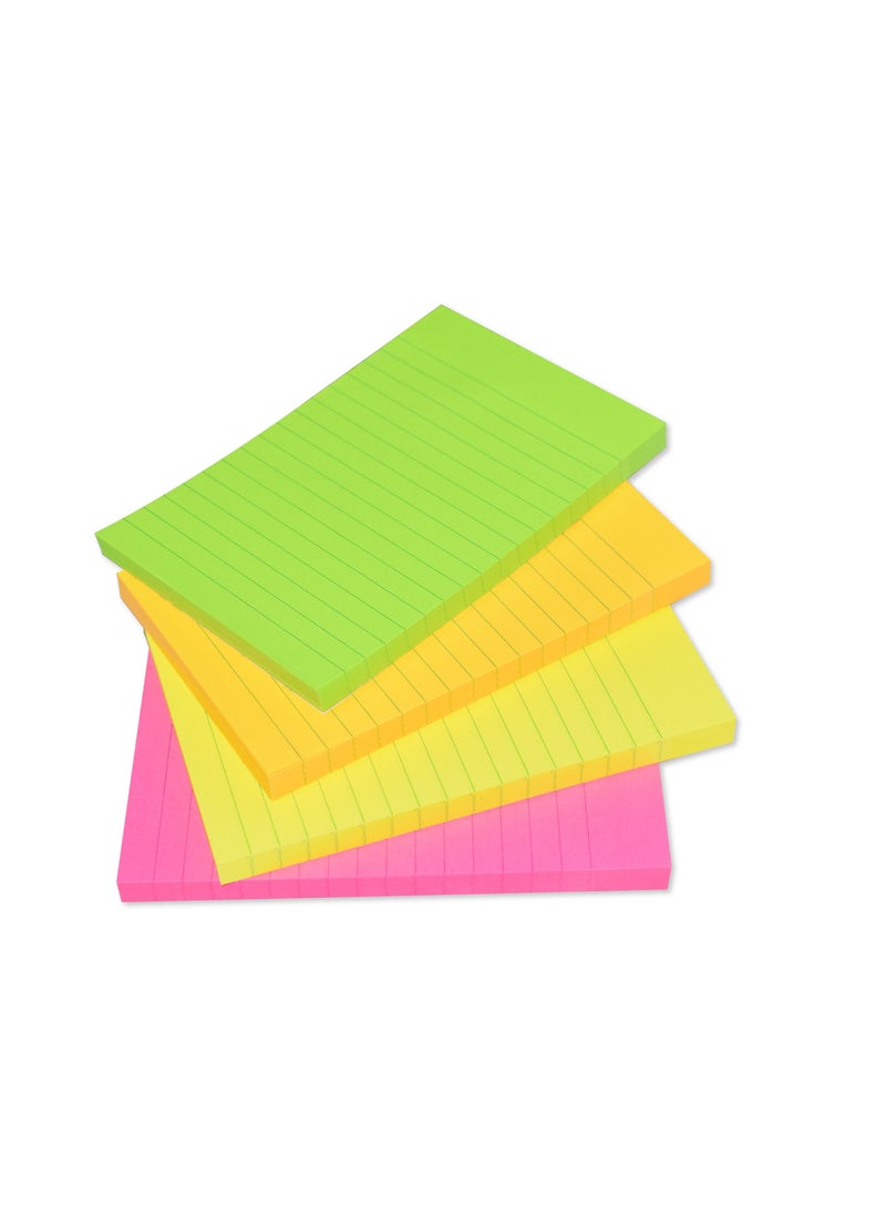 FIS Sticky Note Pad, 4X6 inches, Pack of 4, Ruled,  4 Assorted Neon Color -FSPO4X6RN4C - Image 1