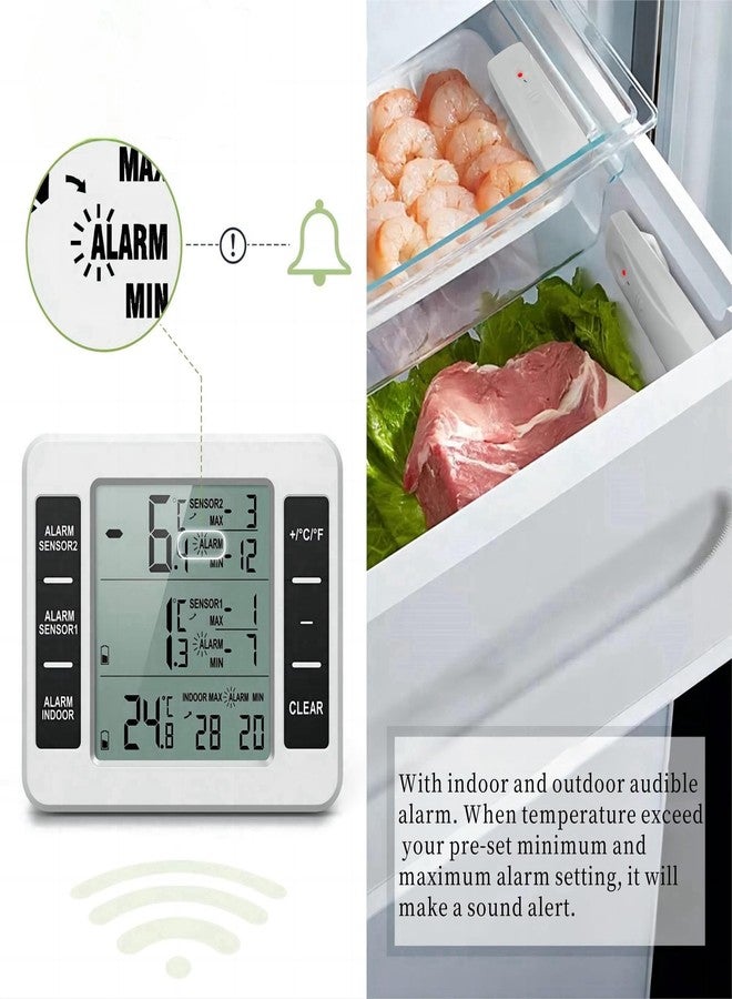 Zerodis Digital Refrigerator Thermometer Freezer Thermometer with Audible Alarm Wireless Sensors 2PCS Temperature Monitor LCD Display Min Max for Kitchen Home Outdoor - Image 5