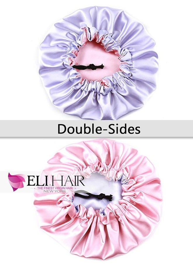 ELIHAIR قبعة نوم ساتان للأطفال للشعر الطبيعي للمراهقين والأطفال الرضع قابلة للتعديل بقبعة ساتان للنوم الليلي قابلة للعكس بطبقتين باللون الوردي/الأرجواني - Image 3