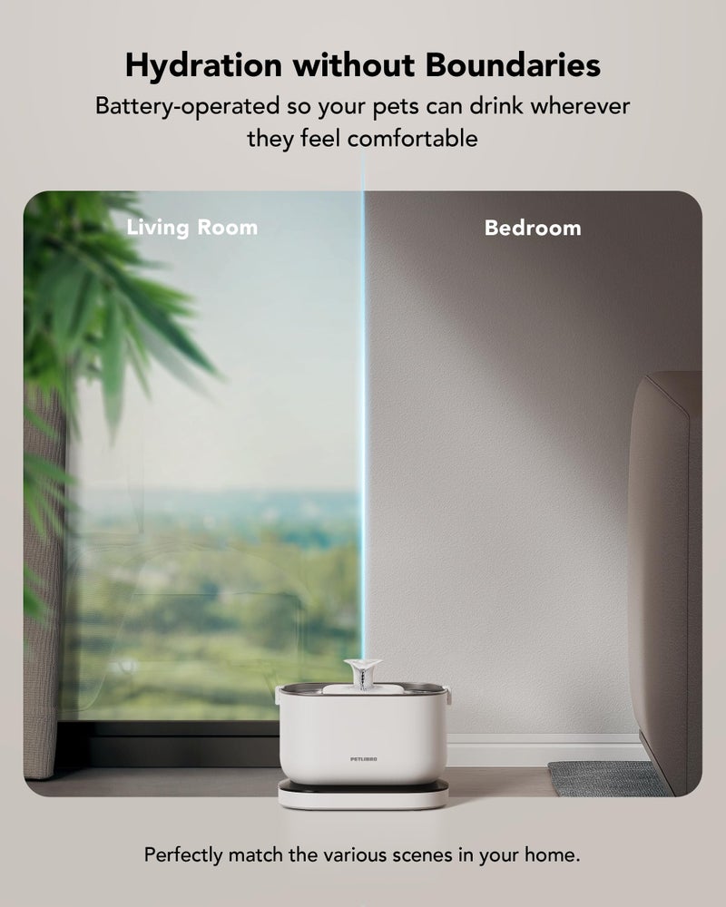 PETLIBRO Cordless Cat Water Fountain, Rechargeable Battery Operated Wireless Pet Water Fountain, 2.5L/84oz Cat Water Dispenser for Drinking with Quiet Pump Stainless Steel Tray Easy Clean BPA Free - Image 2