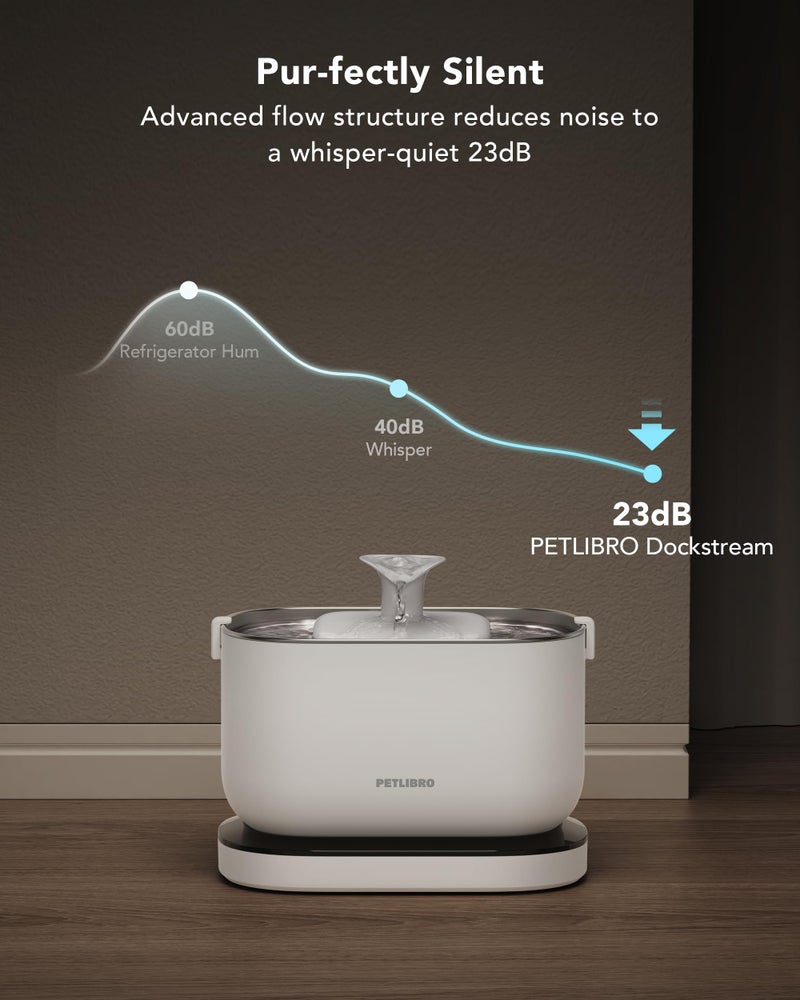 PETLIBRO Cordless Cat Water Fountain, Rechargeable Battery Operated Wireless Pet Water Fountain, 2.5L/84oz Cat Water Dispenser for Drinking with Quiet Pump Stainless Steel Tray Easy Clean BPA Free - Image 5