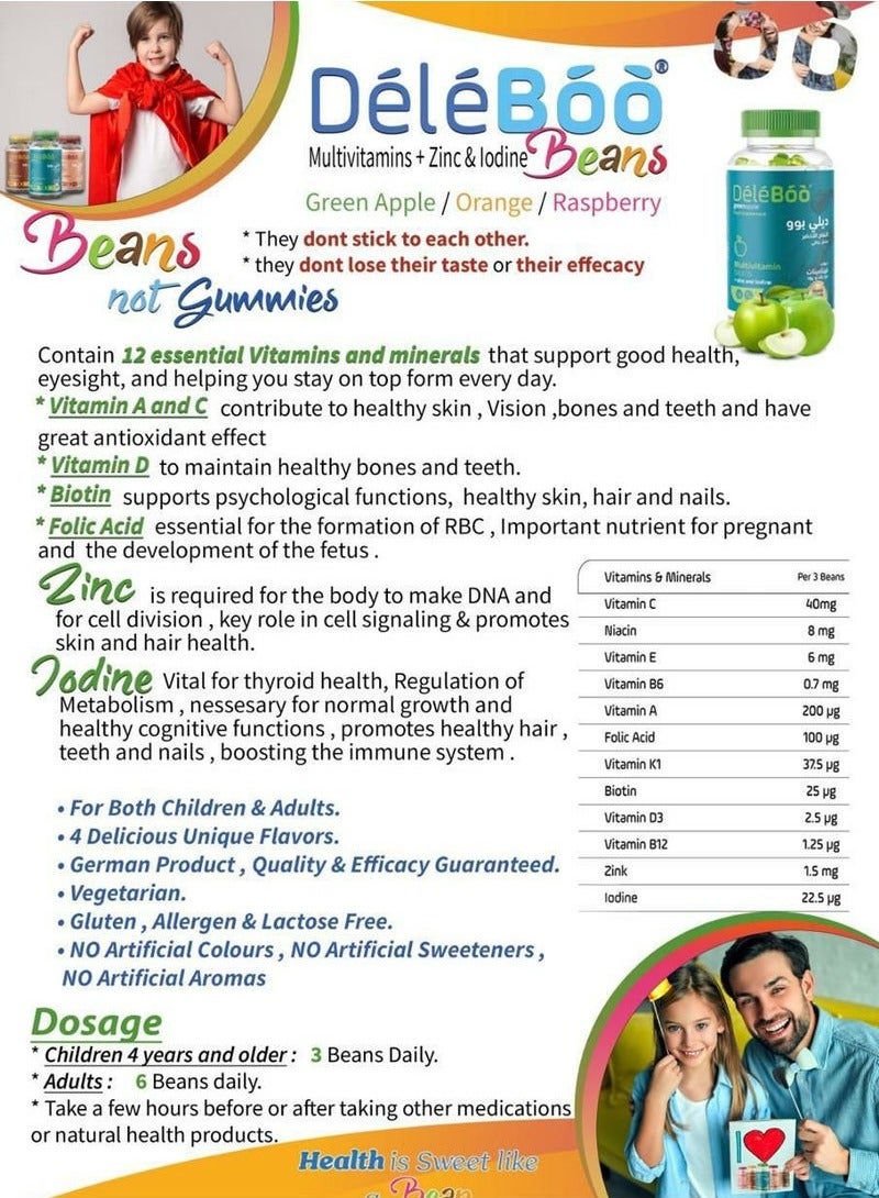 DéléBoo DeleBoo Beans Food Supplement and Vitamins for Adults and Kids with Green Apple, Zinc 90 Pieces. - Image 4