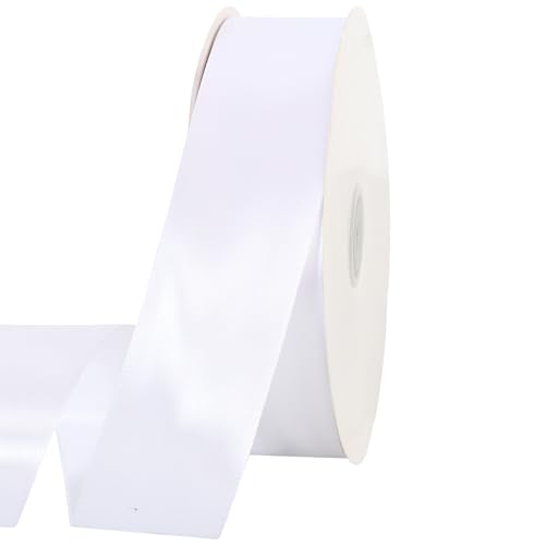 TONIFUL 100 Yards White Ribbon 1-1/2 Inch - Solid White Wide Satin Ribbon for Eternal Flower Bouquet Gift Wrapping Graduation Leis Wedding Chair Sash Valentine's Day Christmas Decorations Halloween - Image 1