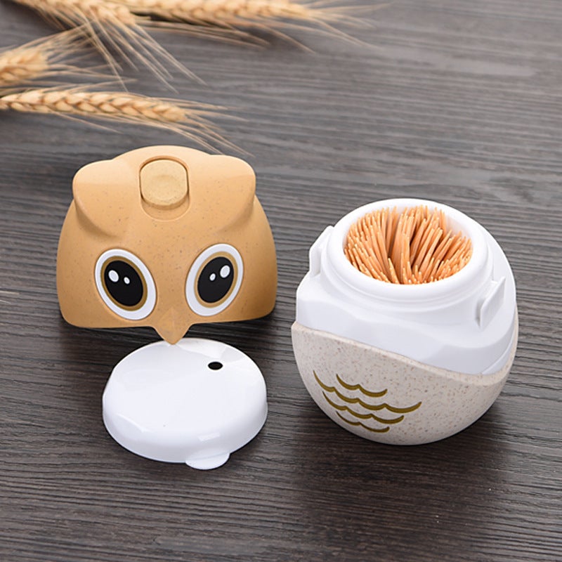 Cute cartoon toothpick bottle jar stall supply wheat straw owl toothpick box creative household toothpick holder