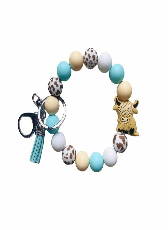 Lemua Teal Highland Cow Keychain Wristlet for Women and Girls
