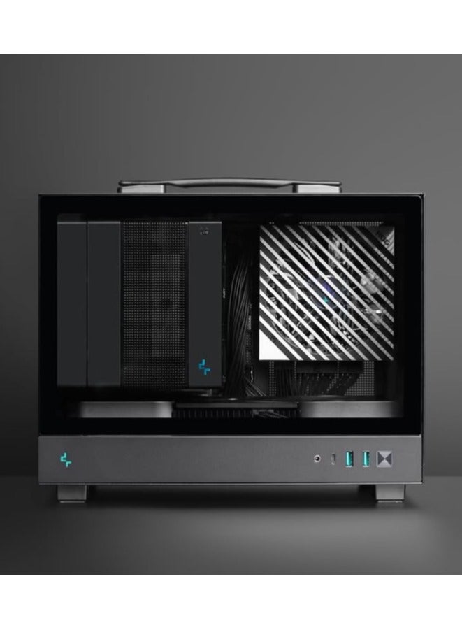 DEEPCOOL MINI PORTABLE GAMING and WORKSTATION ITX PC BLACK: Corei7 12700F | RTX 5070 12GB | 16GB RAM | 1TB NVME | Windows 11 | WIFI BLUETOOTH READY black - Image 1